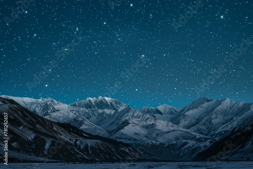 Starry Night Sky Above Snow-Capped Mountain Landscape © Ilia Nesolenyi