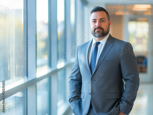 Portrait of a smiling elegant successful boss. Professional business man with suit and beard