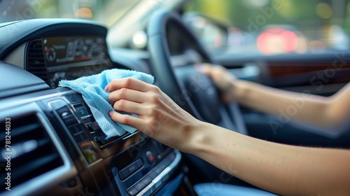 Cleaning Car Interior Dashboard with Cloth