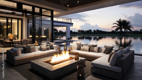 Serene backyard retreat featuring elegant outdoor furniture beside the inviting pool area