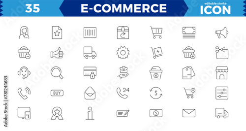 "E-Commerce set of web icons in line style. .Online shopping icons for web and mobile app. .Business,  bank card, .gifts, sale,  illustration,E-business symbol. Solid icons vector collection"