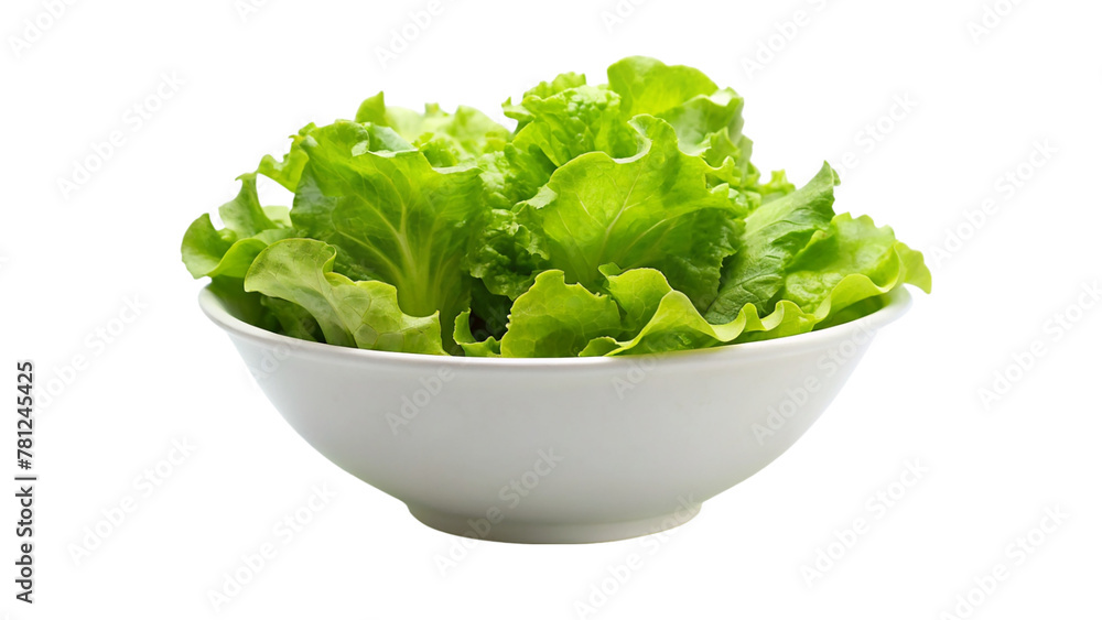 Fresh lettuce on white bowl isolated on transparent background Fresh lettuce on white bowl isolated on transparent background