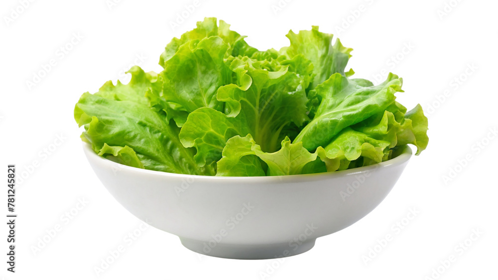 Fresh lettuce on white bowl isolated on transparent background Fresh lettuce on white bowl isolated on transparent background