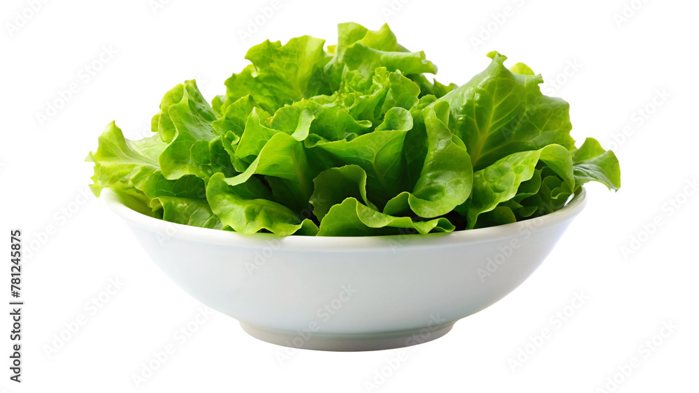 Fresh lettuce on white bowl isolated on transparent background Fresh lettuce on white bowl isolated on transparent background