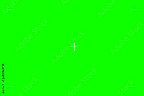 Green screen chroma key background, viewfinder camera frame, video film screen template, overlay. Cinema display with grid.