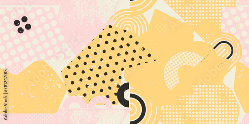 Contemporary abstract print, header, background, pattern with shapes with different textures. Vector illustration