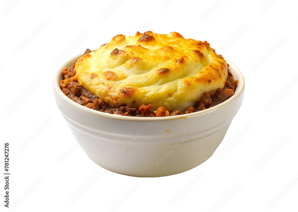 Golden lasagna on white bowl isolated on transparent background Golden lasagna on white bowl isolated on transparent background