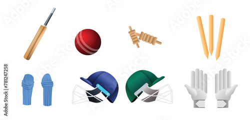 set of cricket kit vector illustration on white illustration