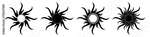 Abstract black vortex icons and logos set. Abstract sun sign. Modern vector illustration isolated on white background.