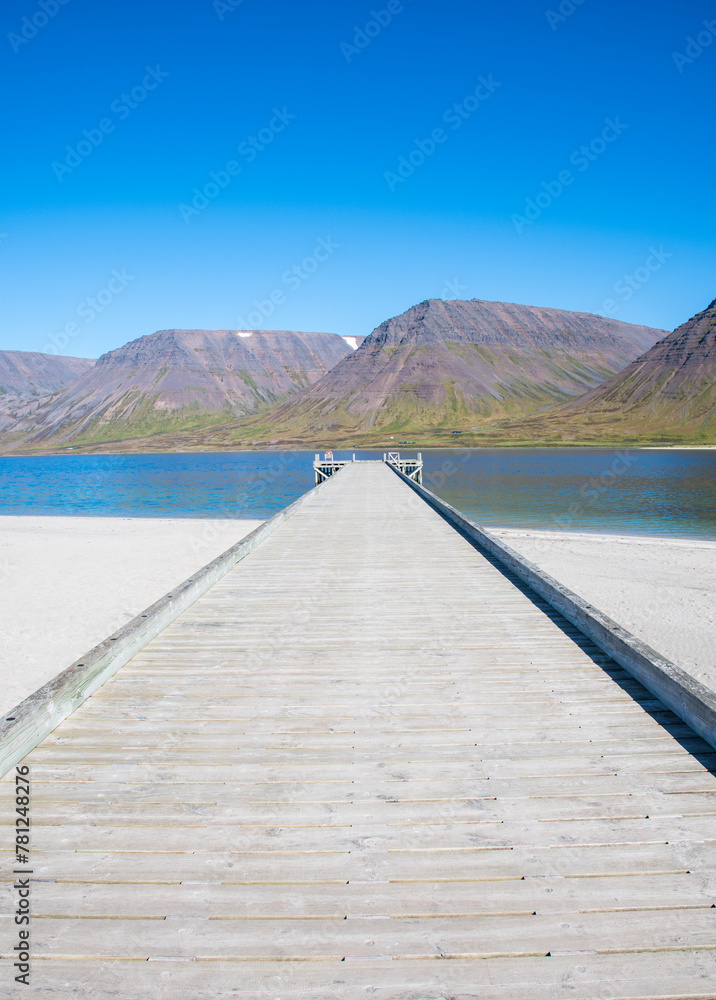 Fototapeta premium Holtsfjara pier and beach in Onundarfjordur in the westfjords of Iceland