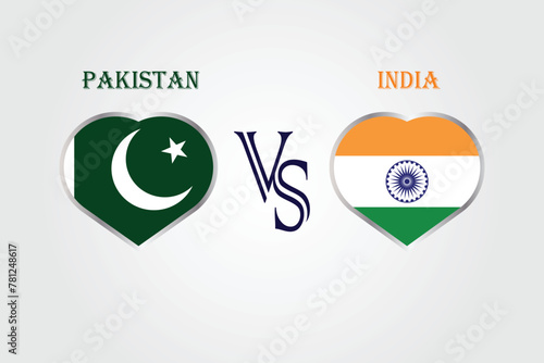 Pakistan VS India, Cricket Match concept with creative illustration of participant countries flag Batsman and Hearts isolated on white background. PAK VS IND