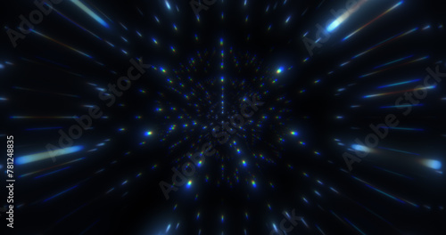 Glow Chromatic particles abstract background. Beautiful futuristic glittering in space on black background.