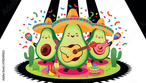 Cinco de Mayo Mexican holiday banner with Tex Mex nachos chips musician characters