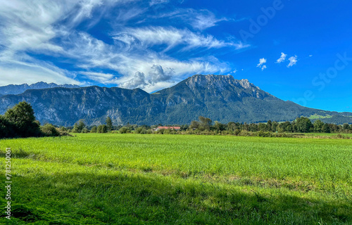 Mountain field landscape. landscape with mountains and sky