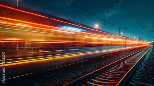 A highspeed train zooming along the tracks, carrying cargo