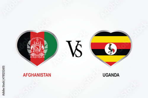 Afghanistan VS Uganda, Cricket Match concept with creative illustration of participant countries flag Batsman and Hearts isolated on white background. Afghanistan VS Uganda