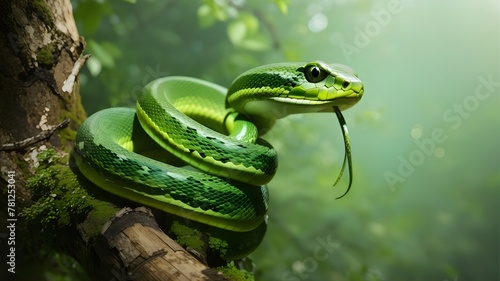 Nature's Beauty: Green Snakes in the Wild, a Majestic Reptilian Sight."