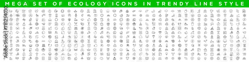 Mega set of ecology icons in trendy line style. Big set Icons collection. Vector illustration