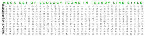 Mega set of ecology icons in trendy line style. Big set Icons collection. Vector illustration