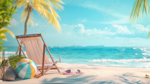 3d illustration of summer beach background. Summer vacation concept. Generative AI