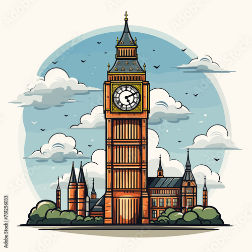 Big Ben hand-drawn comic illustration. Big Ben. Vector doodle style cartoon illustration