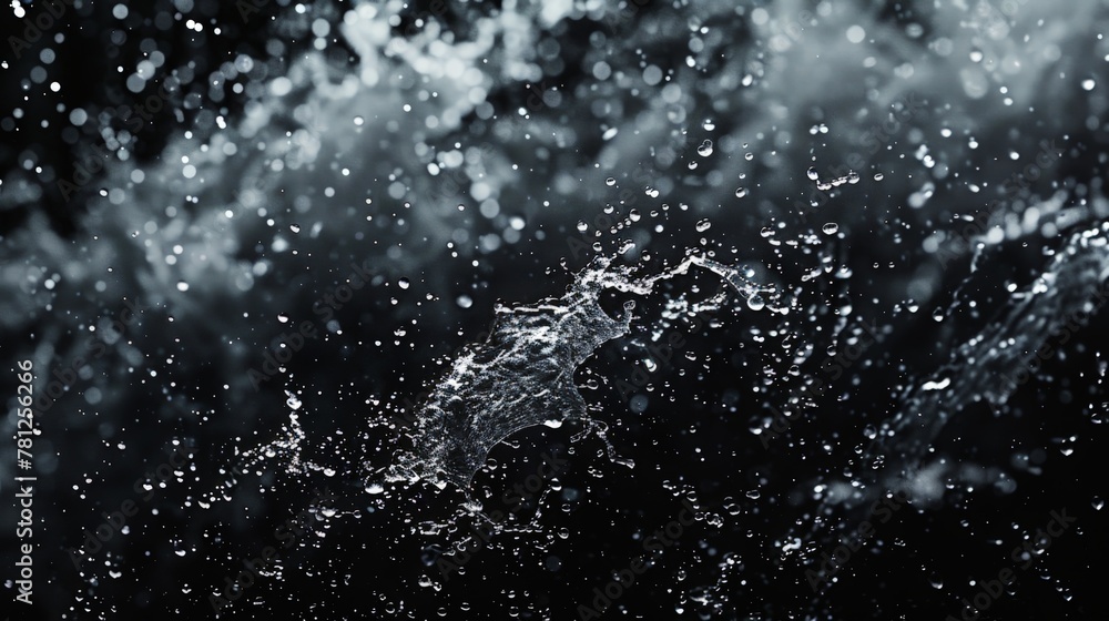 A monochrome image capturing the dynamic movement of water splashing