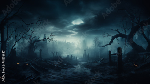 Eerie Graveyard with Mist and Full Moon © heroimage.io