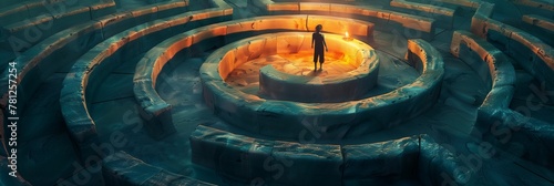 Mysterious Labyrinth with Central Glowing Figure