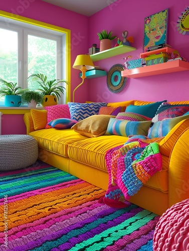 Realistic toyinspired living room, cheerful and vibrant decor, playful furnishings, bright colors, inviting atmosphere  , 8K , high-resolution, ultra HD,up32K HD photo