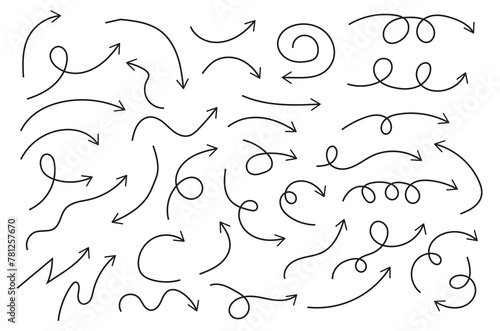 Hand drawn arrow and line collection. Set simple arrows isolated on white background. Arrow mark icons. Arrow paint - stock vector. Used in web , templates . Isolated on white background in eps 10.