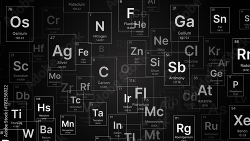 Periodical Chemical Elements on Black Background. Education Science Backdrop. Vector Illustration. © ec0de