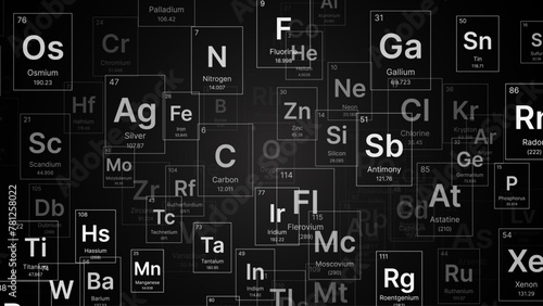 Periodical Chemical Elements on Black Background. Education Science Backdrop. Vector Illustration.