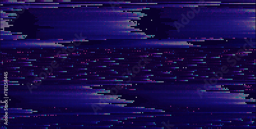 Colorful Pixels Glitch Screen Effect Background. Abstract Digital Pixel Dots Noise Glitch Error. Overlay Texture Pixel Sorting Effect Illustration. Modern Sci-Fi Game Vector Background.