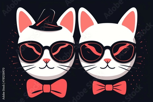 Couple of pretty stylish cats in sunglasses on black background © Ivanna