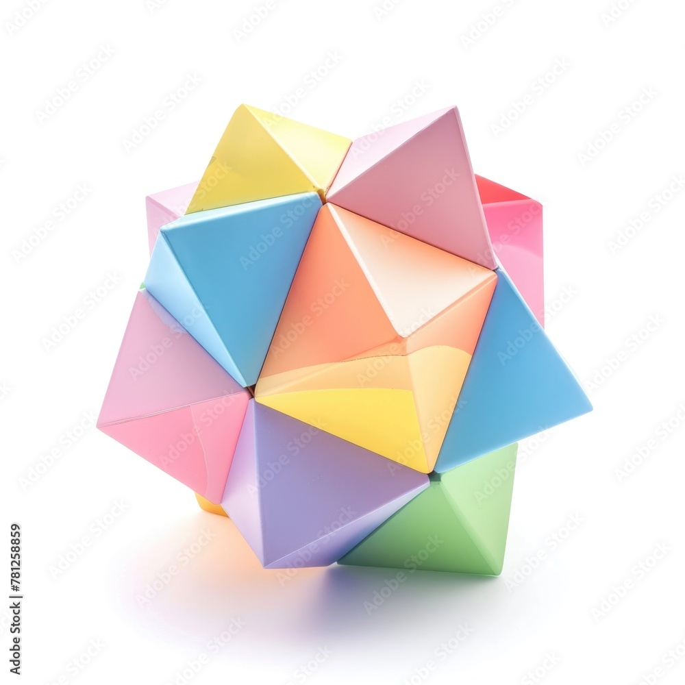 A icosahedron showcasing a kaleidoscope of pastel shades A icosahedron showcasing a kaleidoscope of pastel shades