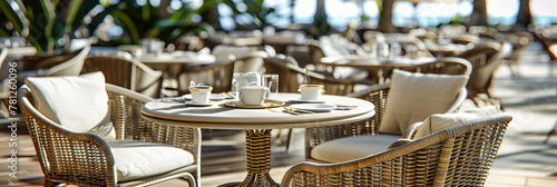 Quaint European Cafe Terrace Empty in the Morning, Awaiting Visitors to Enjoy the Days First Coffee
