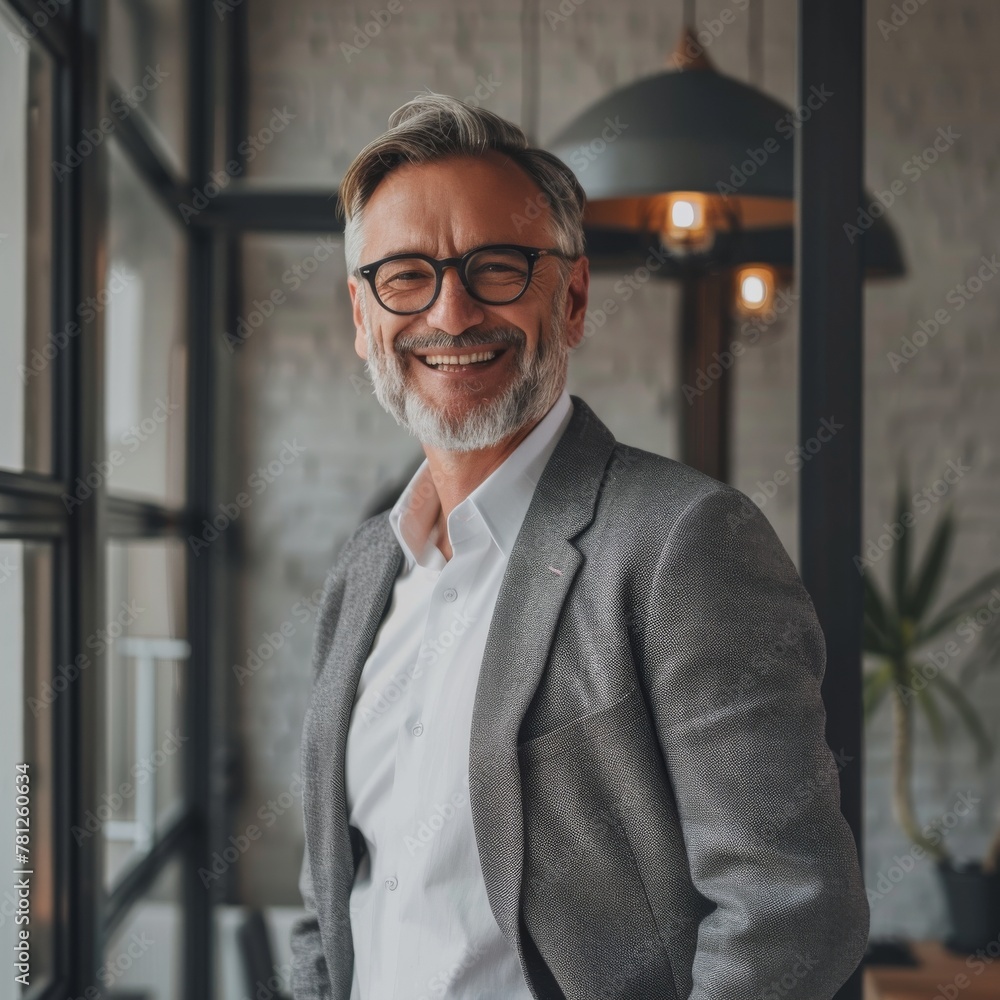 Fototapeta premium Smiling confident mature businessman looking at camera standing in office
