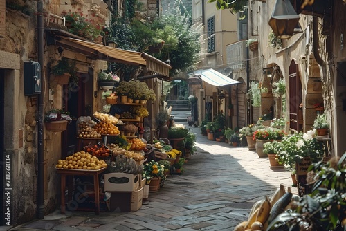 Enchanting Tuscan Lifestyle Captured in a Vibrant Open Air Market Scene