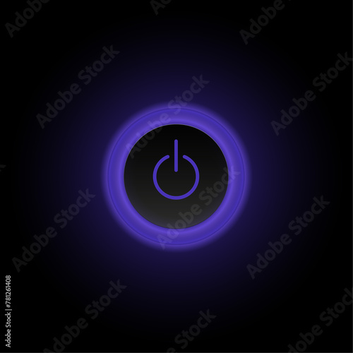 Switch on and off power button. Start glowing neon purple button 