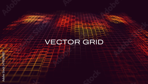 Abstract Vector Grid. Dynamic Moving Squares Wave. Abstract Sound Visualization. Big Data Flow Digital Structure. Grid Data Technology. Vector Illustration.