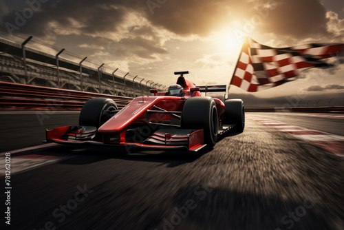 Red Race Car Speeding Down Race Track. Generative AI
