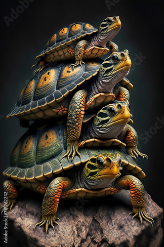 one tall stack of turtles