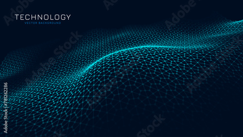 Graphene Technology Science Background. Nanotechnology Honeycomb Lattice Nanostructure. Abstract Science Particles. Blue Network Connection Concept. Futuristic Honeycomb Concept. Vector Illustration