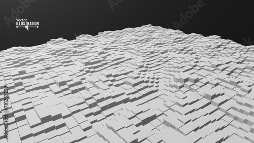 Abstract Geometric Shape from Gray Cubes Background. Random Gray 3D Cubes. Vector Illustration.