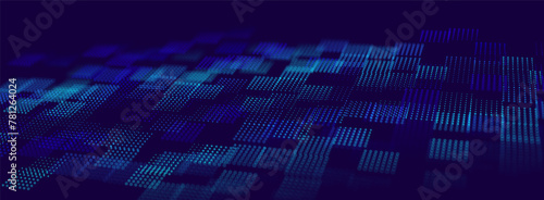 Hi Tech Network Connection Grid. 3D Technology Style Baner Design. Technology Vector Illustration. Futuristic Design for Technology or Science Event. Perspective Grid with Depth of Field Effect (DOF)