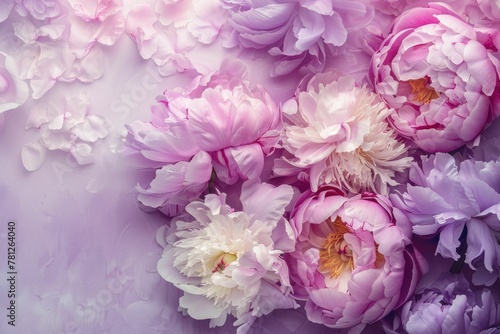 Stunning Pink and White Peonies on a Vibrant Purple Background Blooming with Elegance and Beauty © VICHIZH