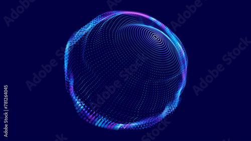 Abstract Colorful Particles Sphere. Vivid Blue Dots Background. Futuristic Style HUD Element. Technology Background for Business Presentations. Corrupted Point Sphere Array. Vector Illustration.