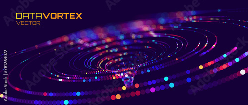 Big Data Visualization. Circular Particles Dots Vortex Abstract Galaxy. Futuristic Science or Finance Infographic Design. Complex Visual Data Background. Abstract Data Flowing. Vector Illustration.