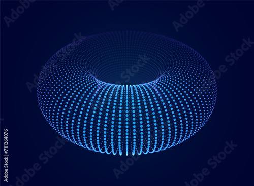 3D Torus Wireframe Background. Electromagnetic Force Field Concept. Science Physics Background. Vector Illustration. Energy Fields Torus Objects Design.
