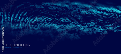 Hi Tech Network Connection Grid. 3D Technology Style Baner Design. Technology Vector Illustration. Futuristic Design for Technology or Science Event. Perspective Grid with Depth of Field Effect (DOF)